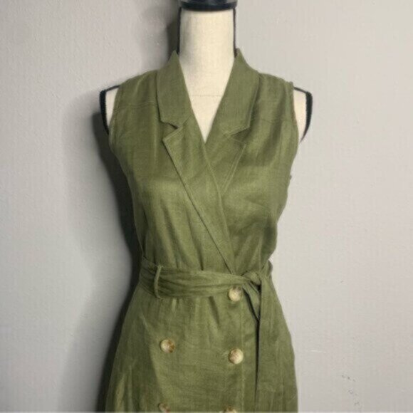 Elie Tahari Green Linen Double Breasted Shirt Dress - Picture 7 of 12